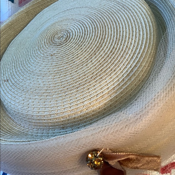 Vintage Ladies Ivory Wicker & Tulle Pillbox Hat - Picture 5 of 6